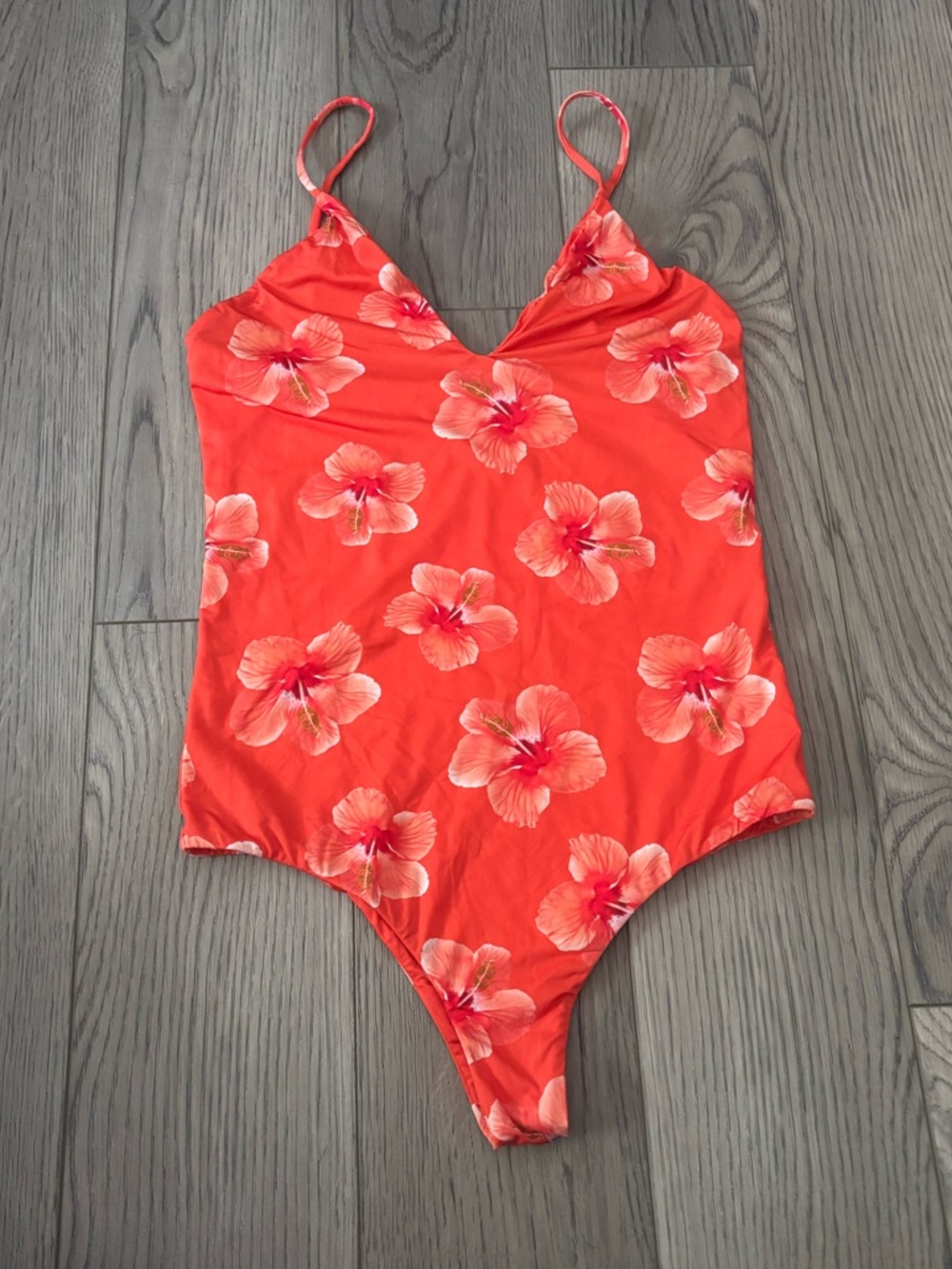 Red Floral One-Piece Swimsuit with V-Neck
